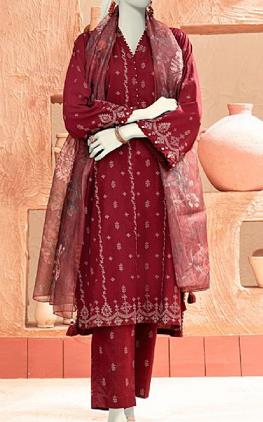 Junaid Jamshed Maroon Lawn Suit | Pakistani Lawn Dress in USA- Image 1