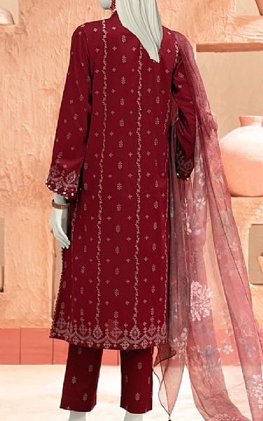 Junaid Jamshed Maroon Lawn Suit | Pakistani Lawn Dress in USA- Image 2