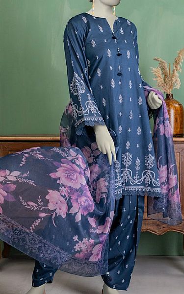 Junaid Jamshed Dusky Blue Lawn Suit | Pakistani Lawn Dress in USA- Image 1