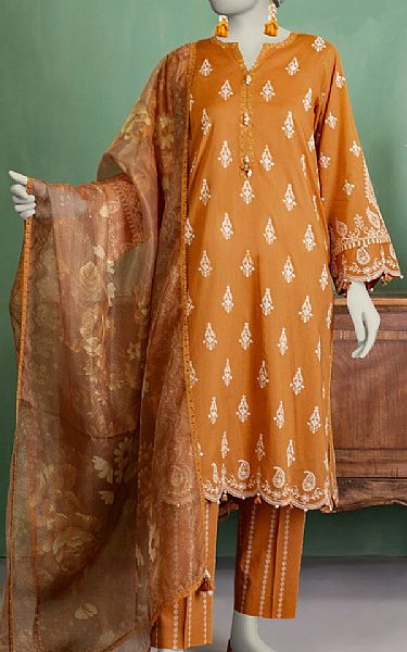 Junaid Jamshed Dull Orange Lawn Suit | Pakistani Lawn Dress in USA- Image 1