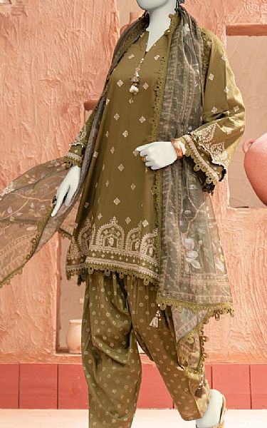 Junaid Jamshed Dark Beige Lawn Suit | Pakistani Lawn Dress in USA- Image 1