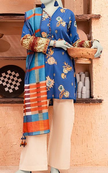 Junaid Jamshed Blue Lawn Suit (2 pcs) | Pakistani Lawn Dress in USA- Image 1