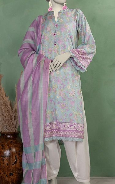 Junaid Jamshed Light Blue/Pink Lawn Suit (2 pcs) | Pakistani Lawn Dress in USA- Image 1