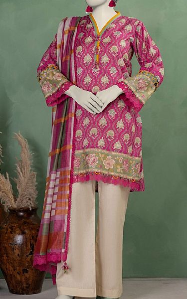 Junaid Jamshed Dark Pink Lawn Suit (2 pcs) | Pakistani Lawn Dress in USA- Image 1