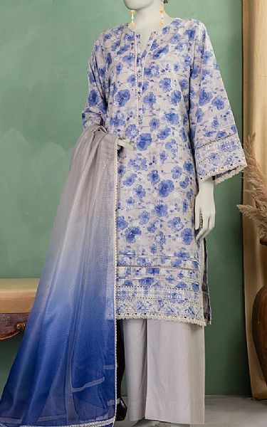 Junaid Jamshed Ivory/Dusky Blue Lawn Suit | Pakistani Lawn Dress in USA- Image 1