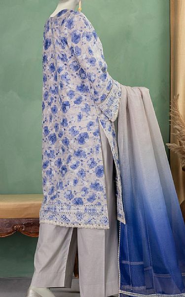 Junaid Jamshed Ivory/Dusky Blue Lawn Suit | Pakistani Lawn Dress in USA- Image 2