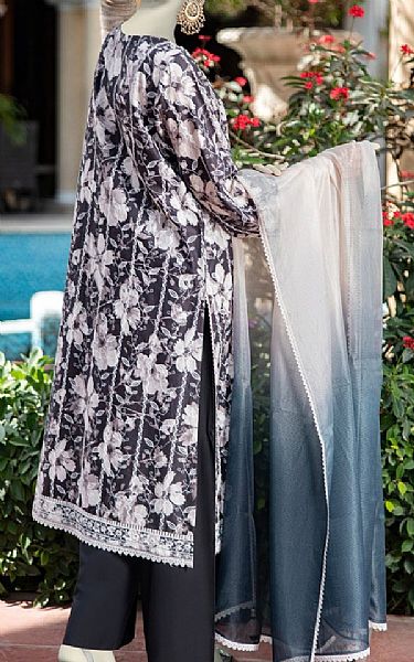 Junaid Jamshed Black/Off White Lawn Suit | Pakistani Lawn Dress in USA- Image 2