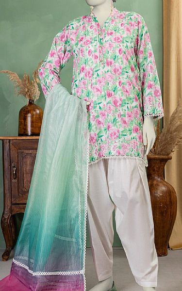 Junaid Jamshed Pink/Green Lawn Suit | Pakistani Lawn Dress in USA- Image 1
