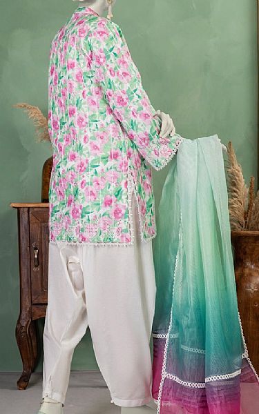Junaid Jamshed Pink/Green Lawn Suit | Pakistani Lawn Dress in USA- Image 2
