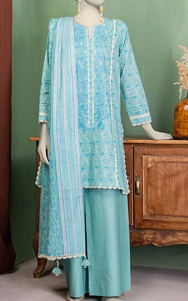 Junaid Jamshed Pale Aqua Lawn Suit | Pakistani Lawn Dress in USA- Image 1