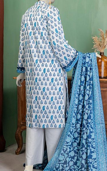 Junaid Jamshed Off White/Blue Lawn Suit | Pakistani Lawn Dress in USA- Image 2