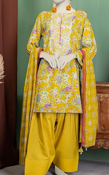 Junaid Jamshed Mustard Lawn Suit | Pakistani Lawn Dress in USA- Image 1