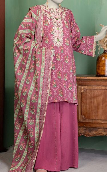 Junaid Jamshed Dark Pink Lawn Suit | Pakistani Lawn Dress in USA- Image 1
