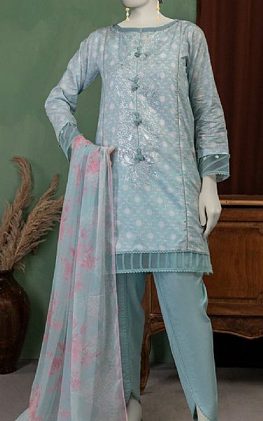 Junaid Jamshed Light Blue Lawn Suit | Pakistani Lawn Dress in USA- Image 1