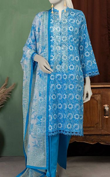 Junaid Jamshed Blue Lawn Suit | Pakistani Lawn Dress in USA- Image 1