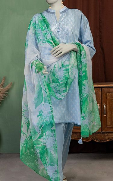 Junaid Jamshed Light Blue Lawn Suit | Pakistani Lawn Dress in USA- Image 1