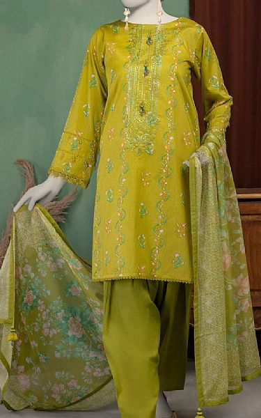 Junaid Jamshed Olive Green Lawn Suit | Pakistani Lawn Dress in USA- Image 1