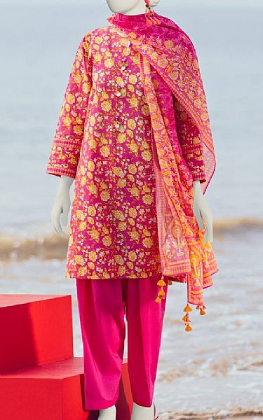 Junaid Jamshed Hot Pink Lawn Suit | Pakistani Lawn Suits- Image 1