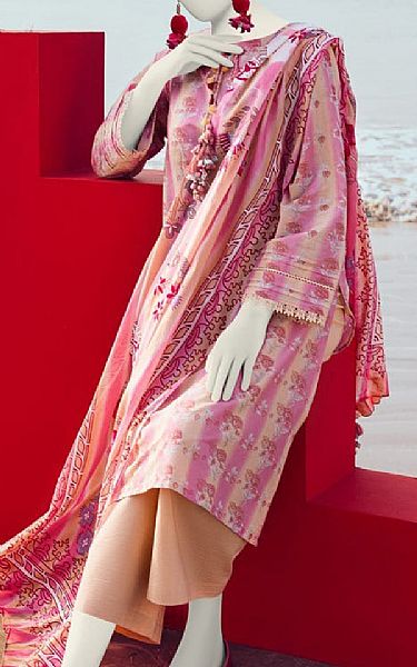 Junaid Jamshed Pink/Peach Lawn Suit | Pakistani Lawn Suits- Image 1