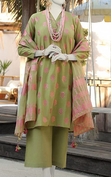 Junaid Jamshed Green Smoke Jacquard Suit | Pakistani Lawn Suits- Image 1