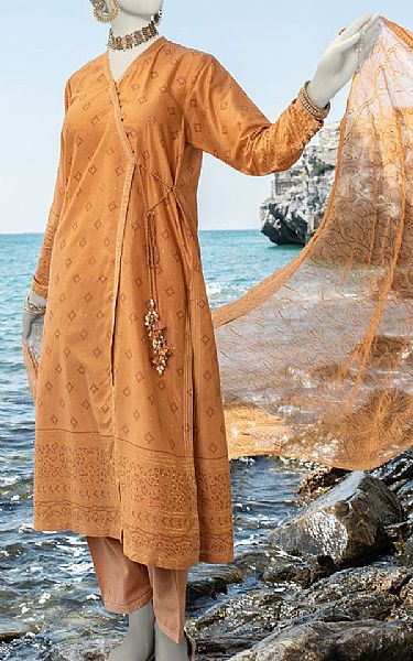 Junaid Jamshed Persian Orange Lawn Suit | Pakistani Lawn Suits- Image 1