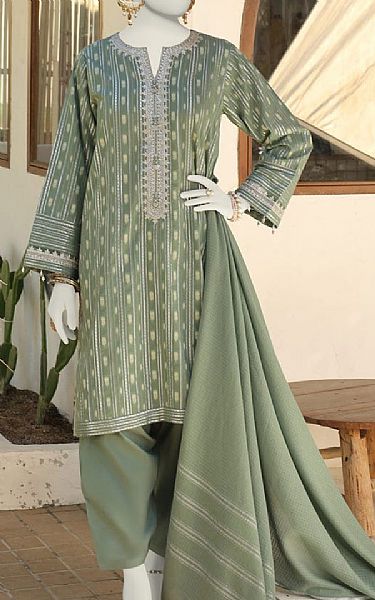 Junaid Jamshed Green Jacquard Suit | Pakistani Lawn Suits- Image 1
