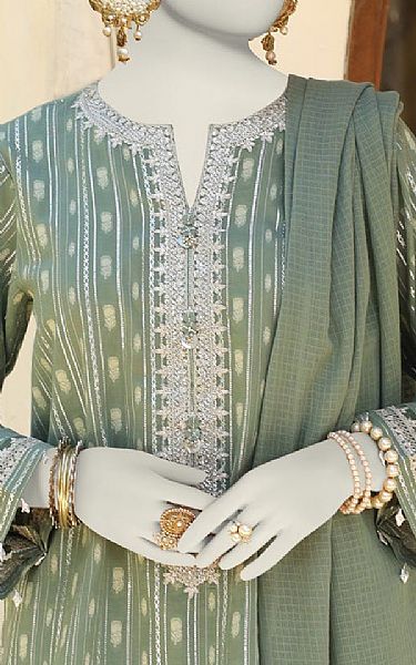 Junaid Jamshed Green Jacquard Suit | Pakistani Lawn Suits- Image 2