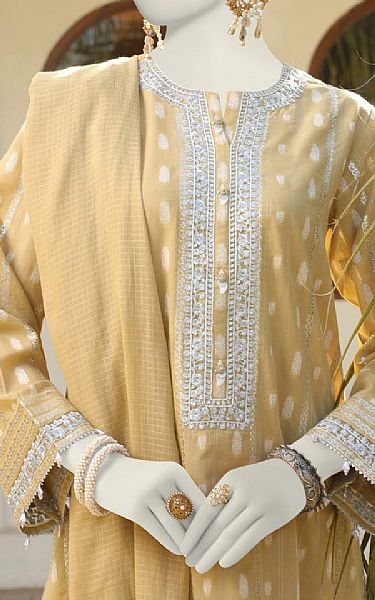 Junaid Jamshed Sand Gold Jacquard Suit | Pakistani Lawn Suits- Image 2