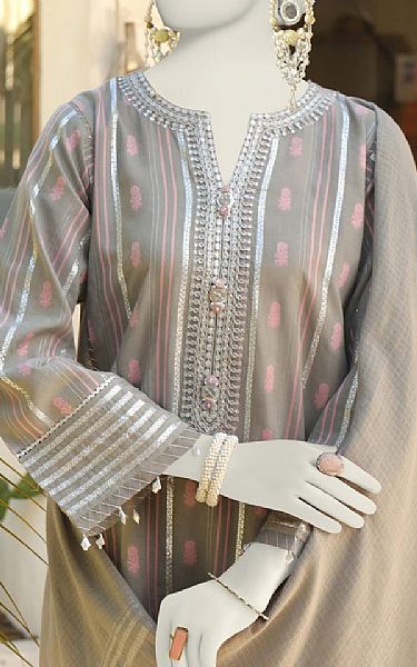 Junaid Jamshed Grey Jacquard Suit | Pakistani Lawn Suits- Image 2