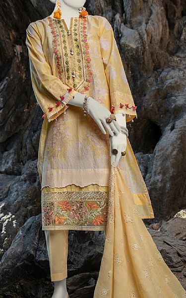 Junaid Jamshed Fawn Lawn Suit | Pakistani Lawn Suits- Image 1