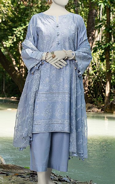 Junaid Jamshed Cloudy Blue Lawn Suit | Pakistani Lawn Suits- Image 1