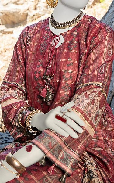 Junaid Jamshed Dusty Red Lawn Suit | Pakistani Lawn Suits- Image 2