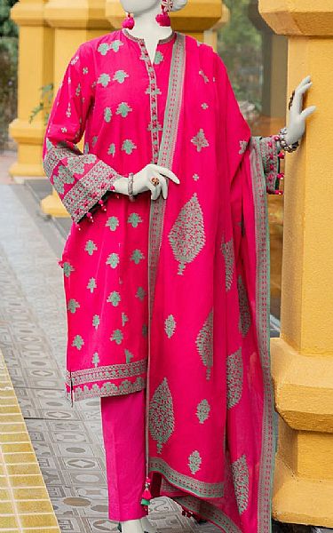 Junaid Jamshed Hot Pink Jacquard Suit | Pakistani Lawn Suits- Image 1