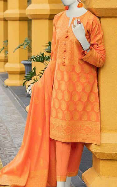 Junaid Jamshed Orange Jacquard Suit | Pakistani Lawn Suits- Image 1