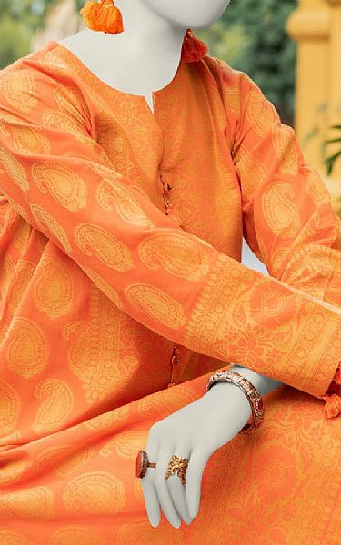 Junaid Jamshed Orange Jacquard Suit | Pakistani Lawn Suits- Image 2
