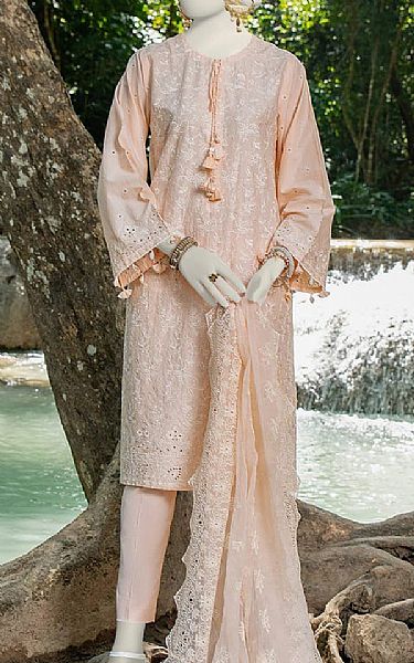 Junaid Jamshed Peach Lawn Suit | Pakistani Lawn Suits- Image 1