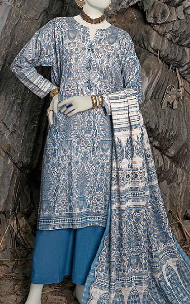 Junaid Jamshed Blue/White Lawn Suit | Pakistani Lawn Suits- Image 1