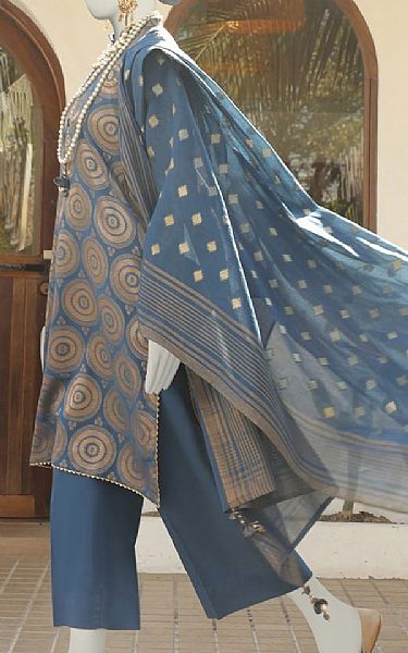 Junaid Jamshed Blue Bayoux Jacquard Suit | Pakistani Lawn Suits- Image 2