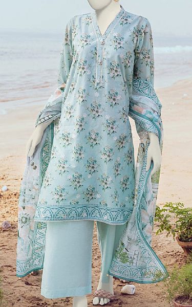 Junaid Jamshed Baby Blue Lawn Suit | Pakistani Lawn Suits- Image 1