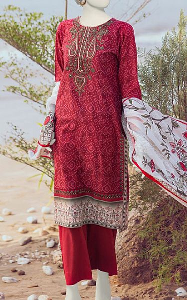Junaid Jamshed Vivid Burgundy Lawn Suit | Pakistani Lawn Suits- Image 1