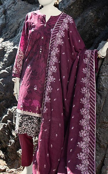 Junaid Jamshed Dark Raspberry Lawn Suit | Pakistani Lawn Suits- Image 1