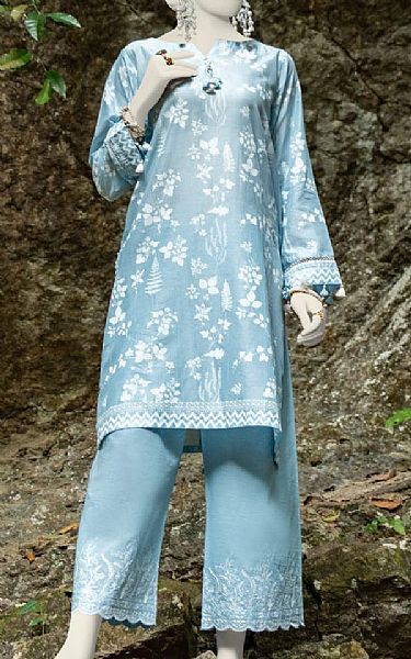Junaid Jamshed Sky Blue Lawn Suit (2 Pcs) | Pakistani Lawn Suits- Image 1