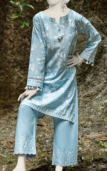 Junaid Jamshed Sky Blue Lawn Suit (2 Pcs) | Pakistani Lawn Suits- Image 2