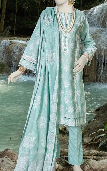 Junaid Jamshed Cyan Opaque Lawn Suit | Pakistani Lawn Suits- Image 1