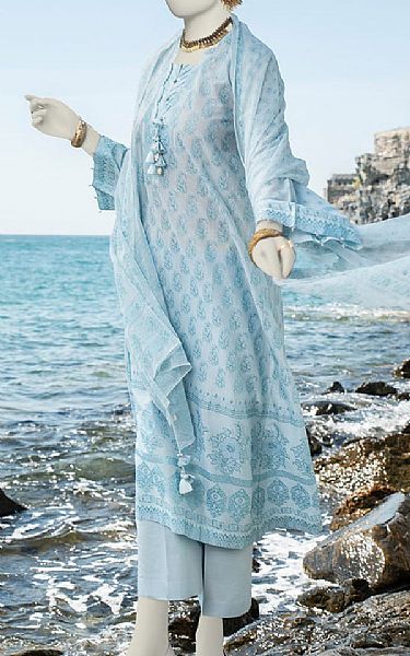 Junaid Jamshed Pale Aqua Lawn Suit | Pakistani Lawn Suits- Image 1