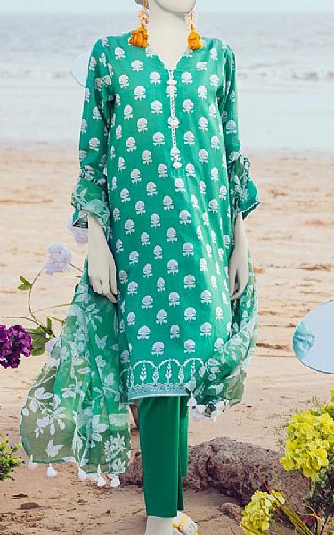 Junaid Jamshed Persian Green Lawn Suit | Pakistani Lawn Dress in USA- Image 1