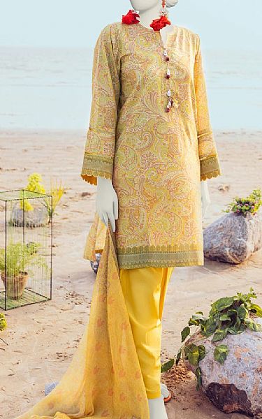Junaid Jamshed Old Gold Lawn Suit | Pakistani Lawn Suits- Image 1