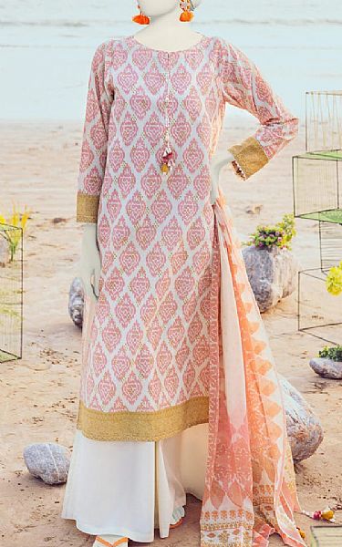 Junaid Jamshed Off White/Pink Lawn Suit | Pakistani Lawn Dress in USA- Image 1