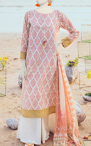 Junaid Jamshed Off White/Pink Lawn Suit | Pakistani Lawn Suits- Image 1