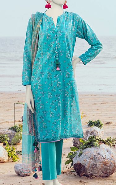 Junaid Jamshed Turquoise Lawn Suit | Pakistani Lawn Suits- Image 1